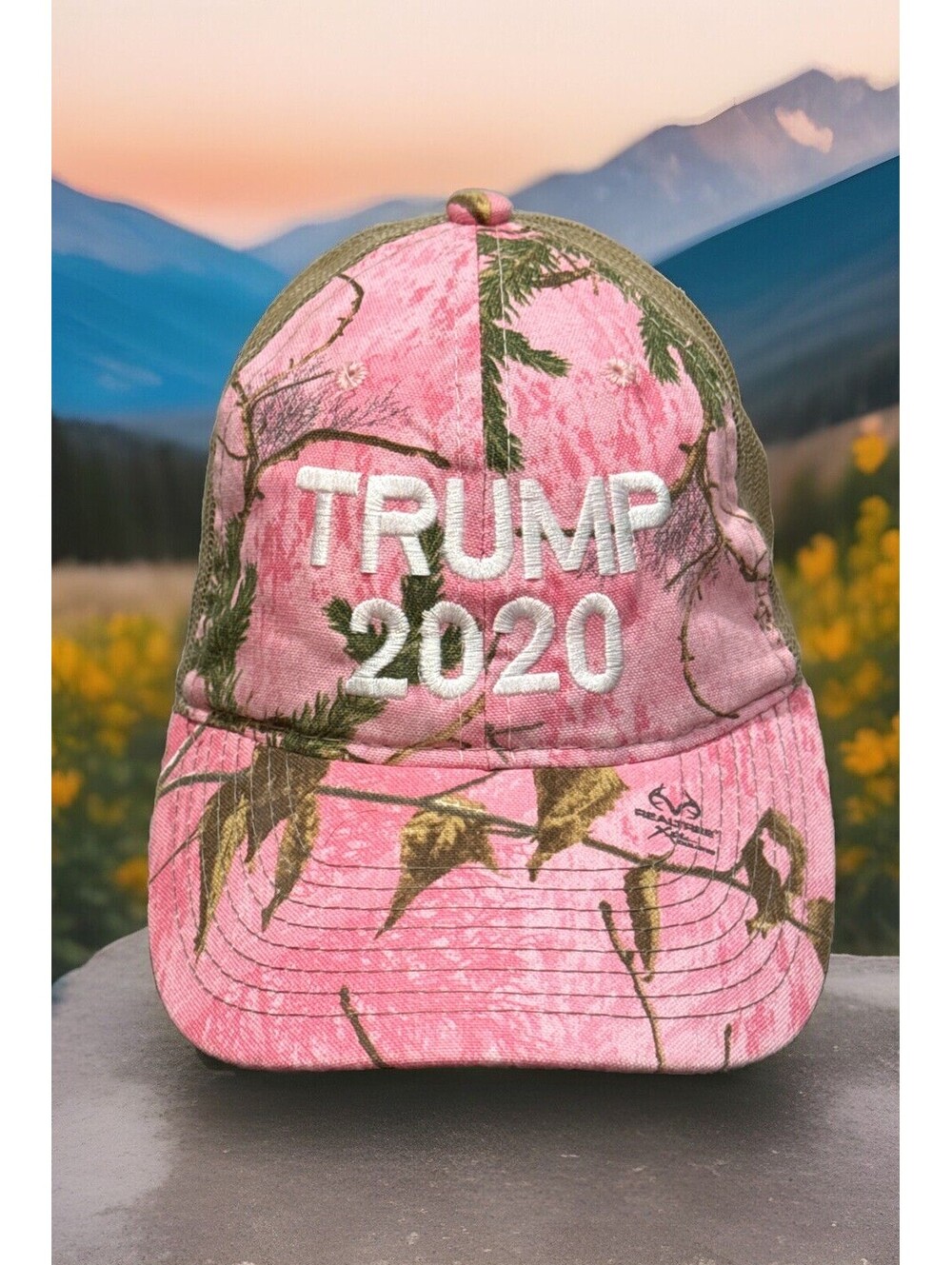 Donald J Trump President 2020 Realtree Pink Mesh Snapback Baseball Cap